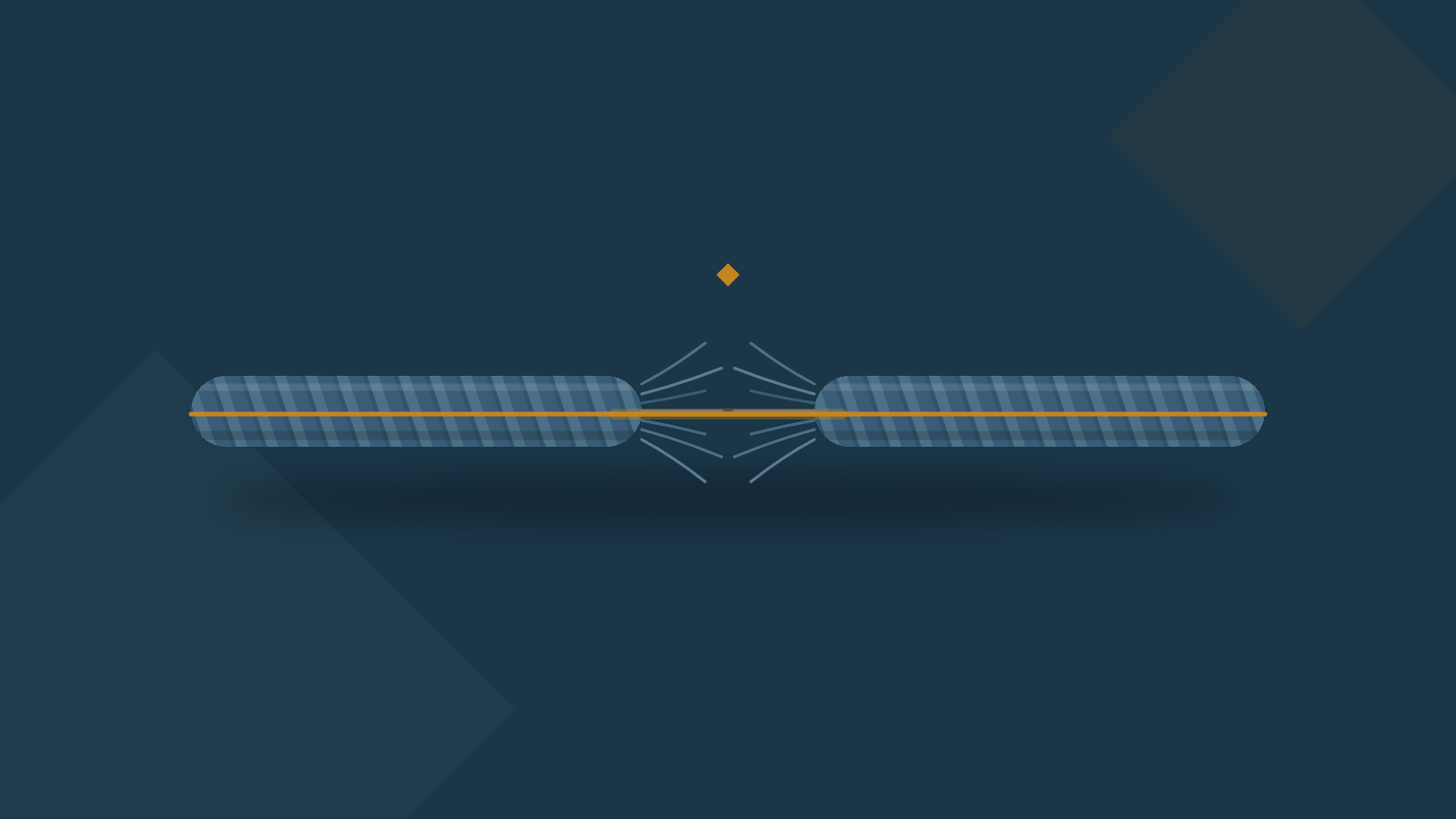 A single frayed rope on a deep-blue background with one strand about to snap and a thin gold thread running through it – abstract, no people